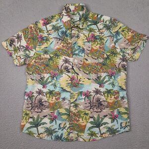 Tricots St Raphael Hawaiian Shirt Mens Large Tropical Hula Girl Floral Button Up